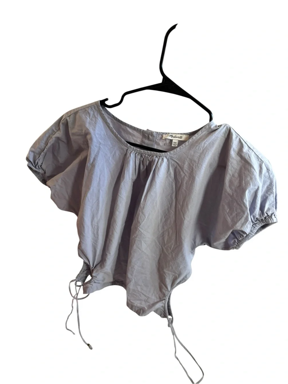 Madewell Light Lavender Short-Sleeve Poplin Top with Side Tie Cutout